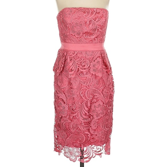 Vintage Cache Pink Strapless Lace Peplum Sheath Cocktail Dress Size 0 XXS XS - Picture 8 of 8